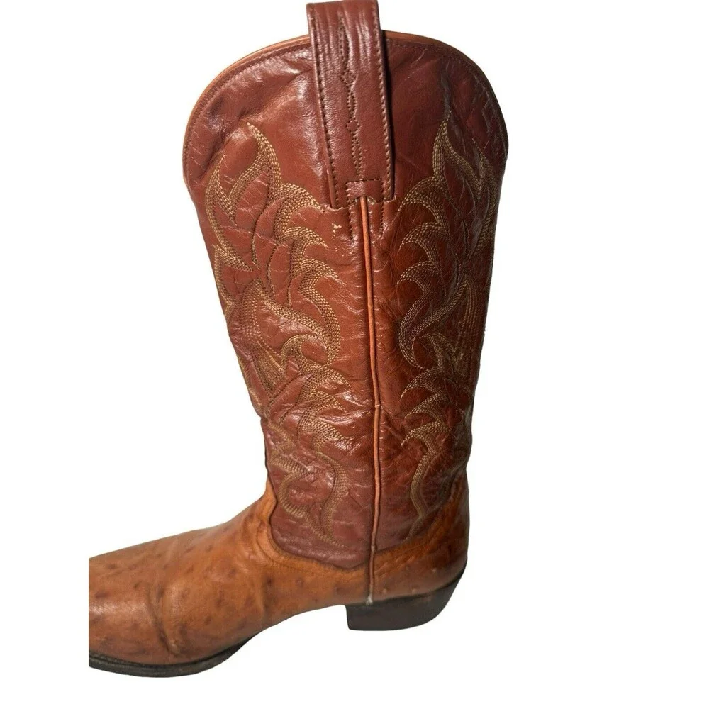 Dan Post Two Tone Brown Ostrich Leather Cowboy Boots Men 9.5 D